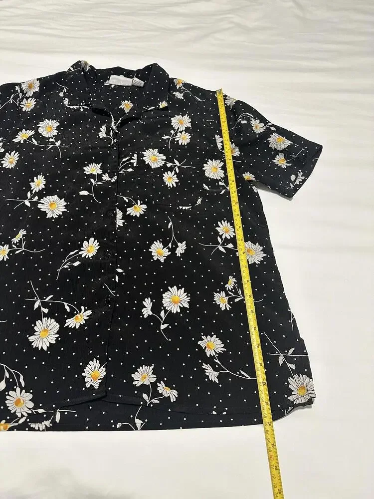 Alfred Dunner Short Sleeve Button Up Black White Floral Polka Dot Blouse SZ 16 - Picture 6 of 8